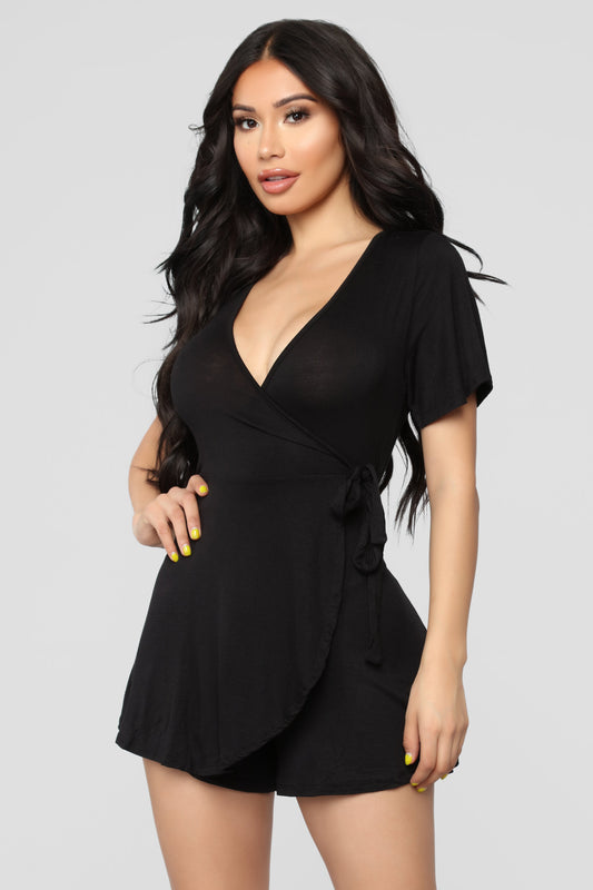 Rhonda Wrap Romper - Black