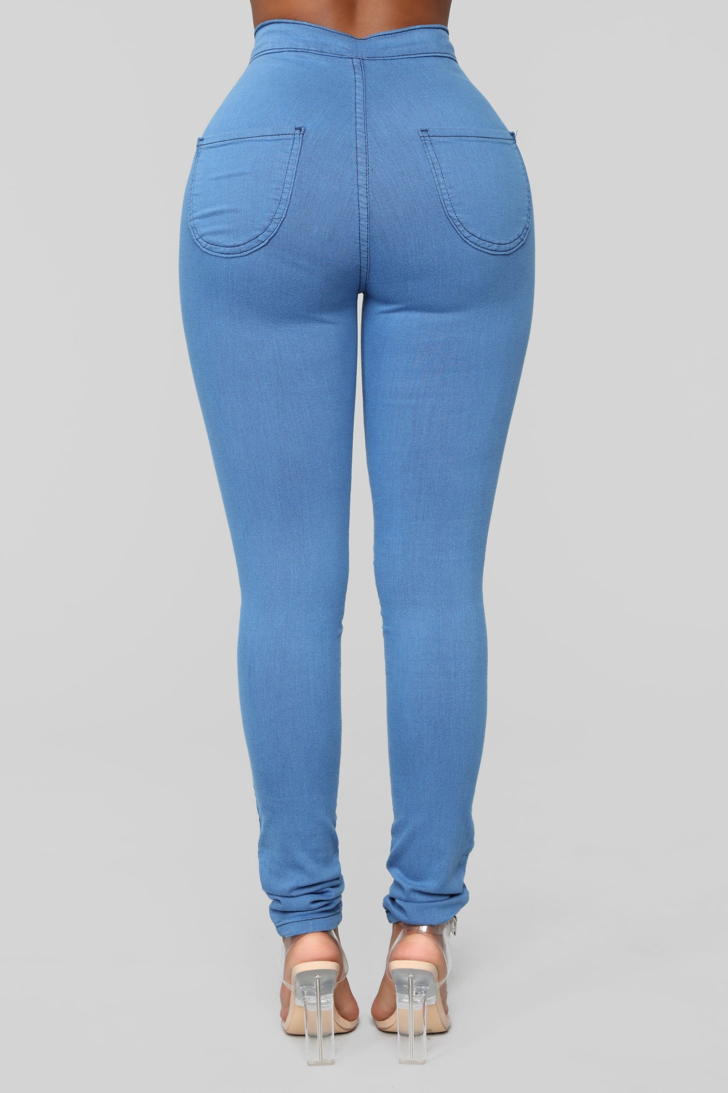 Super High Waist Denim Skinnies - Medium Blue