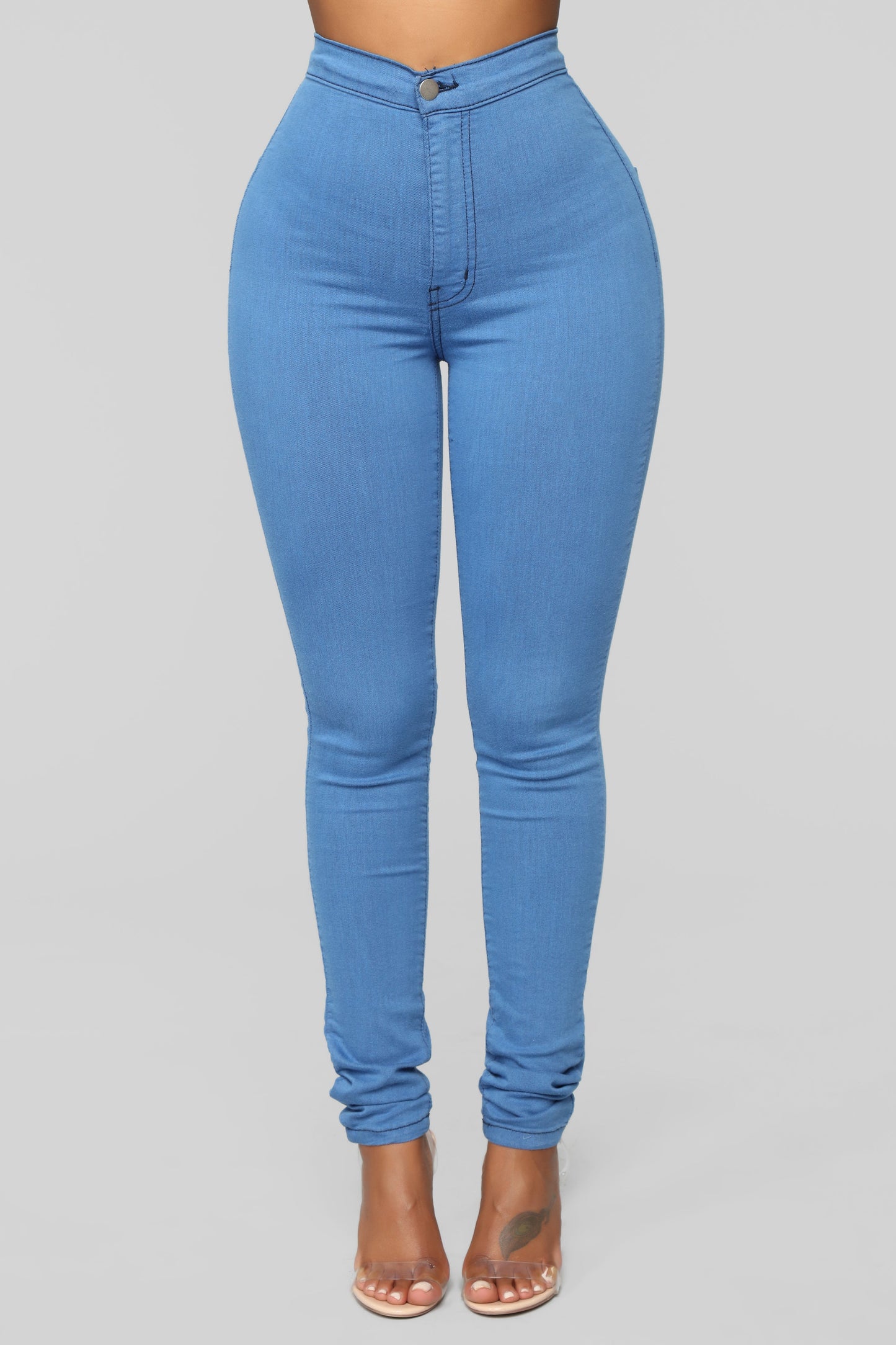 Super High Waist Denim Skinnies - Medium Blue