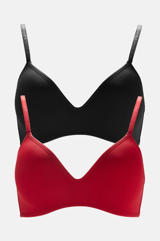 Weekend Feeling Light Pad 2 Pack Bras - Black/Red