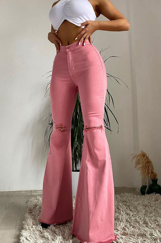 Mystery Solved Extreme Bell Bottom Jeans - Blush