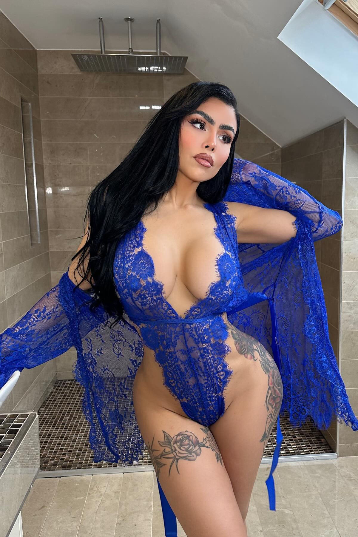 No Turning Back Lace Teddy and Robe Set - Blue